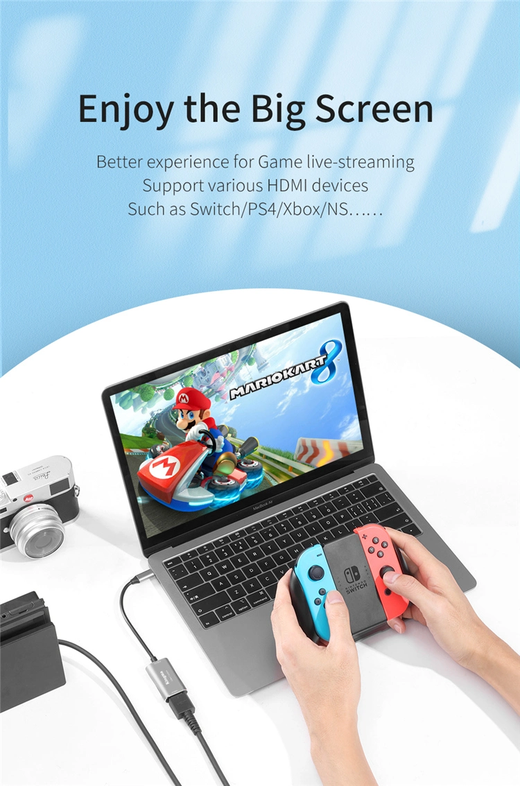 Kingma Compact USB-C Audio Video Capture Card for Video Recording Live- Streaming Gaming Teaching Record