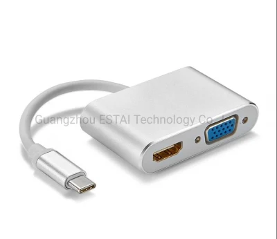 USB-C-zu-HDMI/DVI/VGA-Adapter, 4-in-1-USB-3.0-Typ-C-Hub-VGA/HDMI/DVI-Videoadapter, 4K-UHD-Stecker-zu-Buchse-Multi-Display-Videokonverter